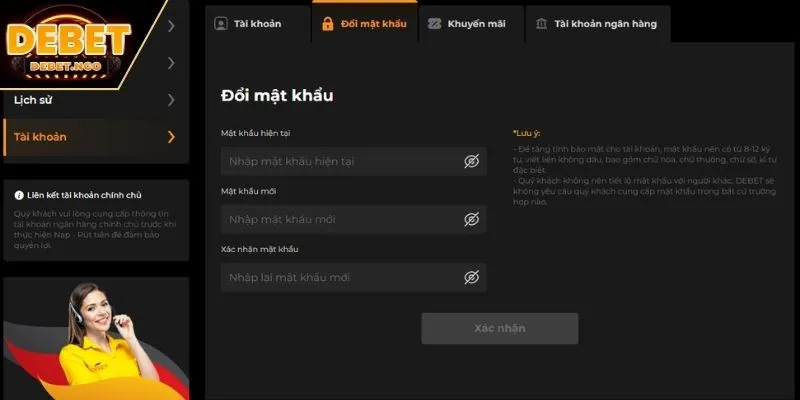 Câu hỏi thường gặp 3 Làm thế nào để thay đổi password trên nhà cái?