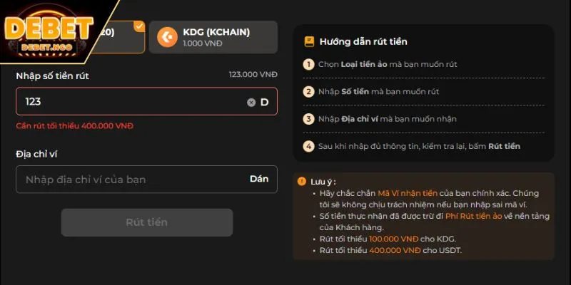 Rút Tiền Debet 5 Chưa thỏa mãn điều kiện