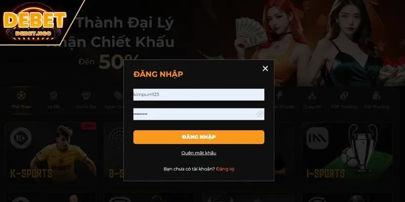 Đăng Nhập Debet 1 Điền thông tin đăng nhập DEBET đầy đủ, chuẩn xác nhất