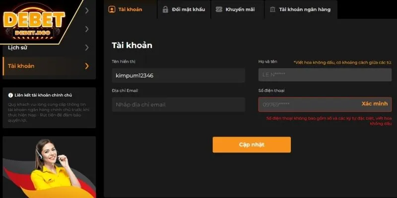 Liên hệ Debet 1 Liên hệ DEBET khi có thắc mắc về account