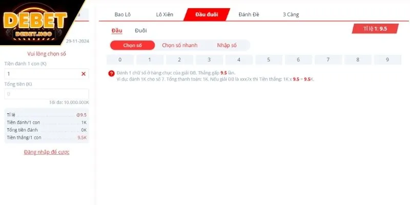 Lô Đề DEBET 2 Đánh lô đề đầu đuôi