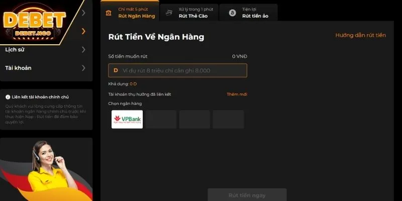 Rút Tiền Debet 2 Rút tiền về ngân hàng