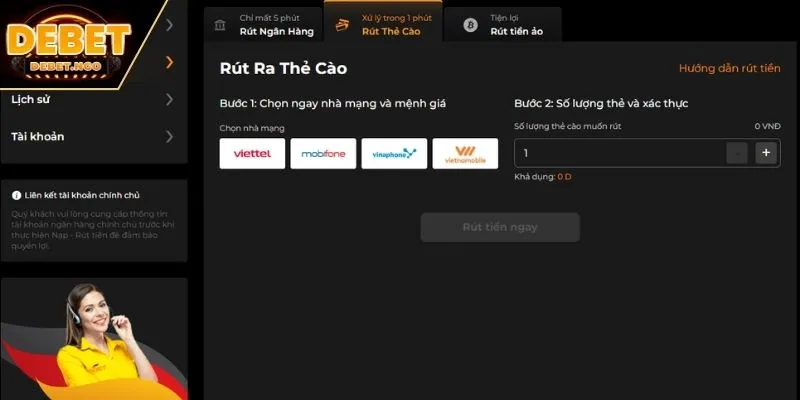 Rút Tiền Debet 3 Rút lợi nhuận về thẻ điện thoại